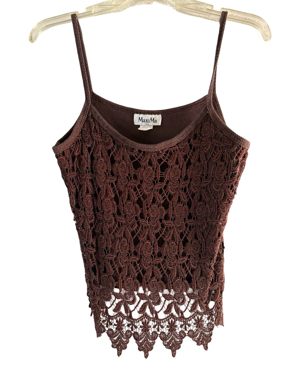 Maxima Brown Crochet Lace Camisole - Picture 3 of 6
